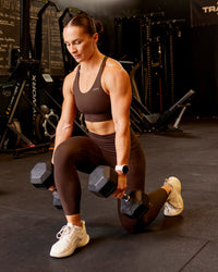 Woman wearing Accelerate Sports Bra - Hot Chocolate | Model:Te | Size:S | Thumbnail Index: 3