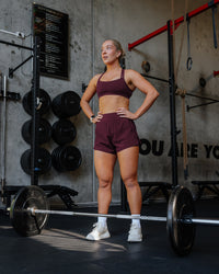 Woman wearing Challenger 3" Lined Performance Short - Cherry Lacquer | Model:Lyss | Size:S