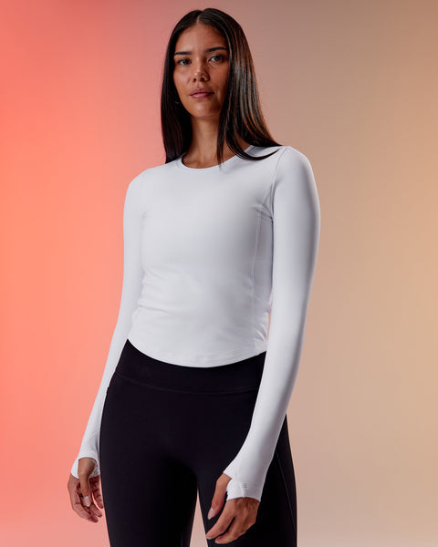 Wellness Lace Long Sleeve Tee ホワイト　S Zephyra Lace Long Sleeve Top - White – Peppermayo