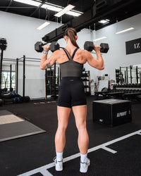 Woman wearing Flame Ribbed Tank in Dark Storm | Size:S | Model:Tylah | Thumbnail Index: 1