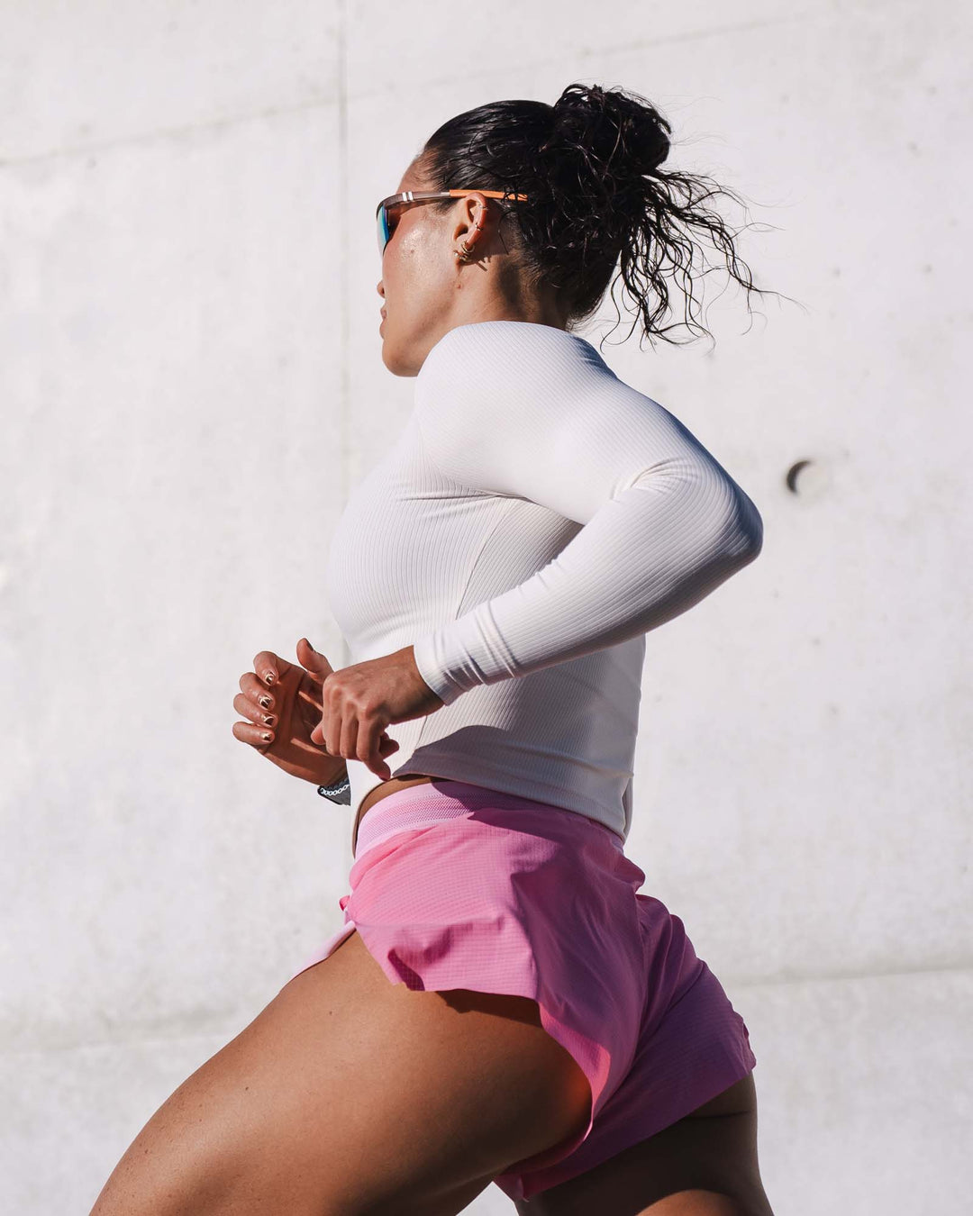 Woman wearing Flow Rib Long Sleeve Tee - Off White | Model:Emily | Size:S