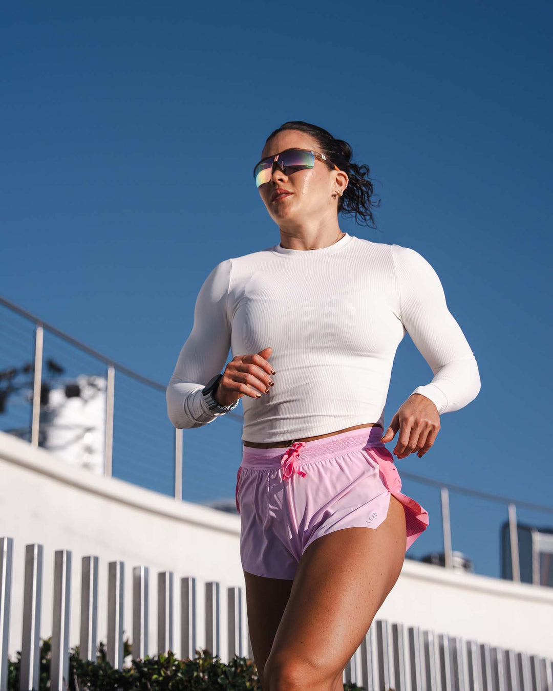 Woman wearing Flow Rib Long Sleeve Tee - Off White | Model:Emily | Size:S