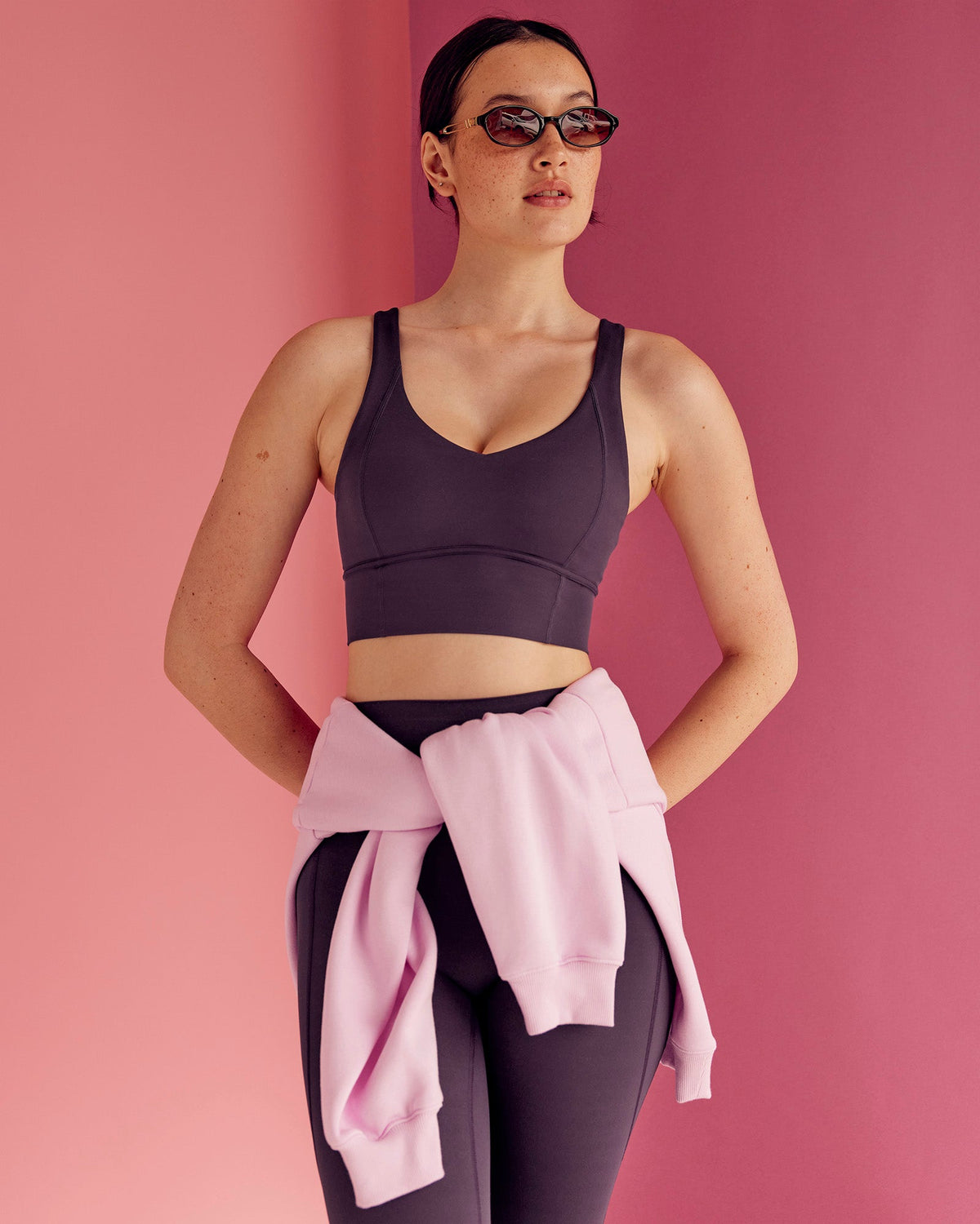 Woman wearing Function Longline Sports Bra - Midnight Plum | Model:Paradise | Size:S - view 1