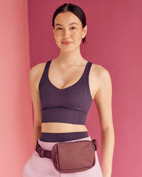 Woman wearing Function Longline Sports Bra - Midnight Plum | Model:Paradise | Size:S | Thumbnail Index: 4