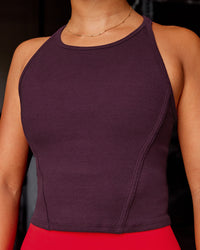 Woman wearing Ignite High Neck Tank - Cherry Lacquer | Model:Iris | Size:S | Thumbnail Index: 0