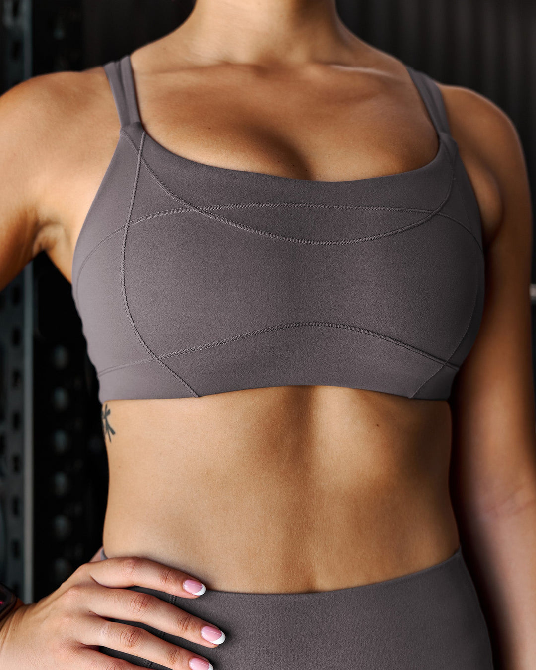 Woman wearing Inertia Sports Bra - Duskstone | Model:Stella | Size:S - view 5