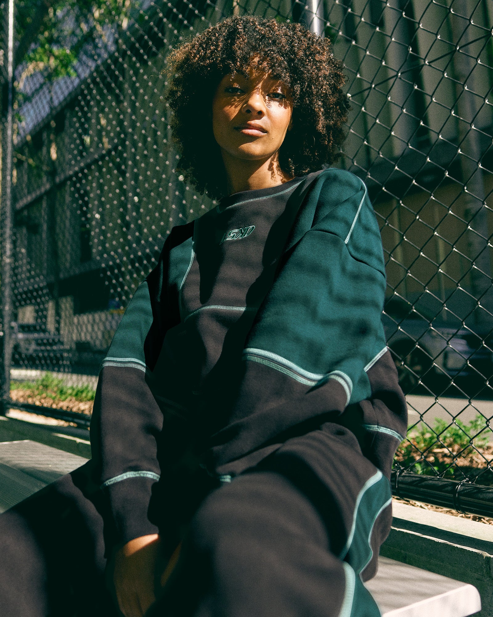 Stitch Up Oversized Fleece Sweater - Black-Dark Moss | LSKD – LSKD US