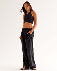 Woman wearing StretchShift Wide Leg Pant - Black | Model:Ruby | Size:S