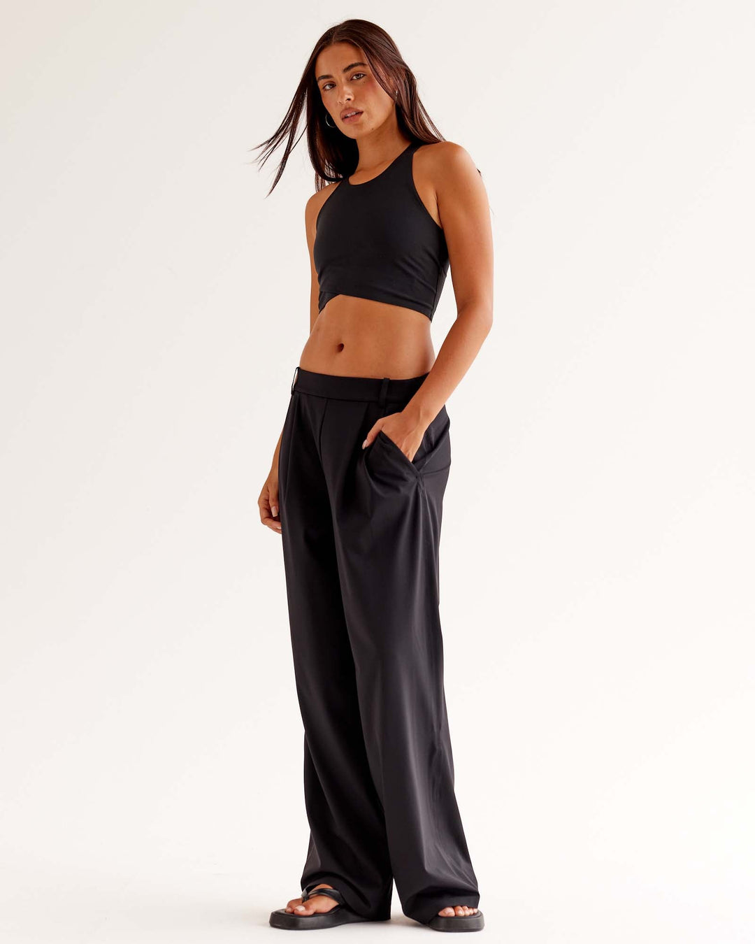 Woman wearing StretchShift Wide Leg Pant - Black | Model:Ruby | Size:S - view 6