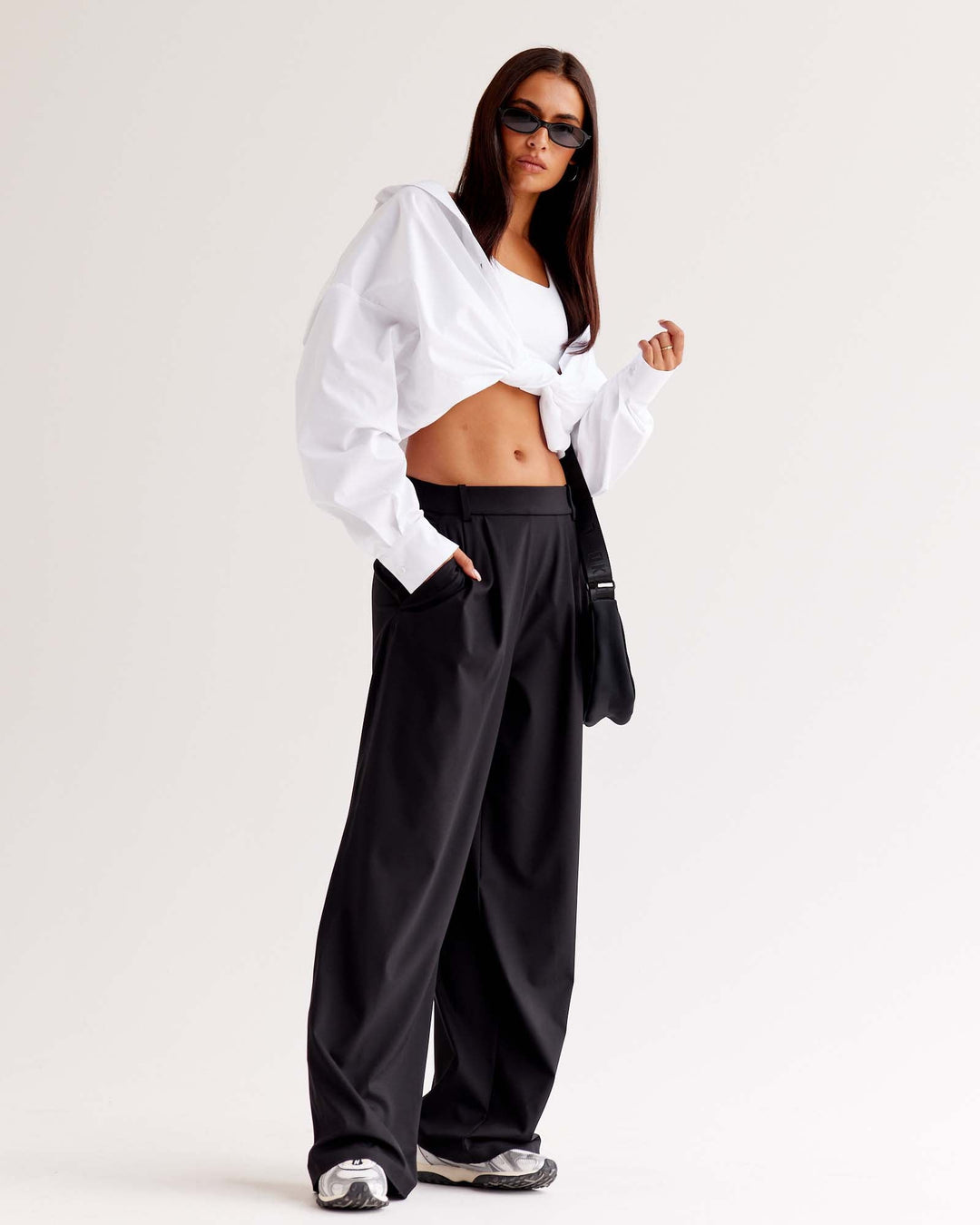 Woman wearing StretchShift Wide Leg Pant - Black | Model:Ruby | Size:S - view 1