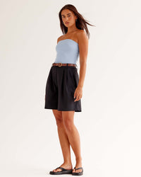 Woman wearing StretchShift Wide Leg Short - Black | Model:Ruby | Size:S