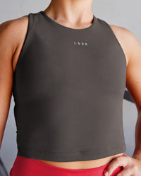 Woman wearing Base Tank - Dark Storm | Model:Pam | Size:S