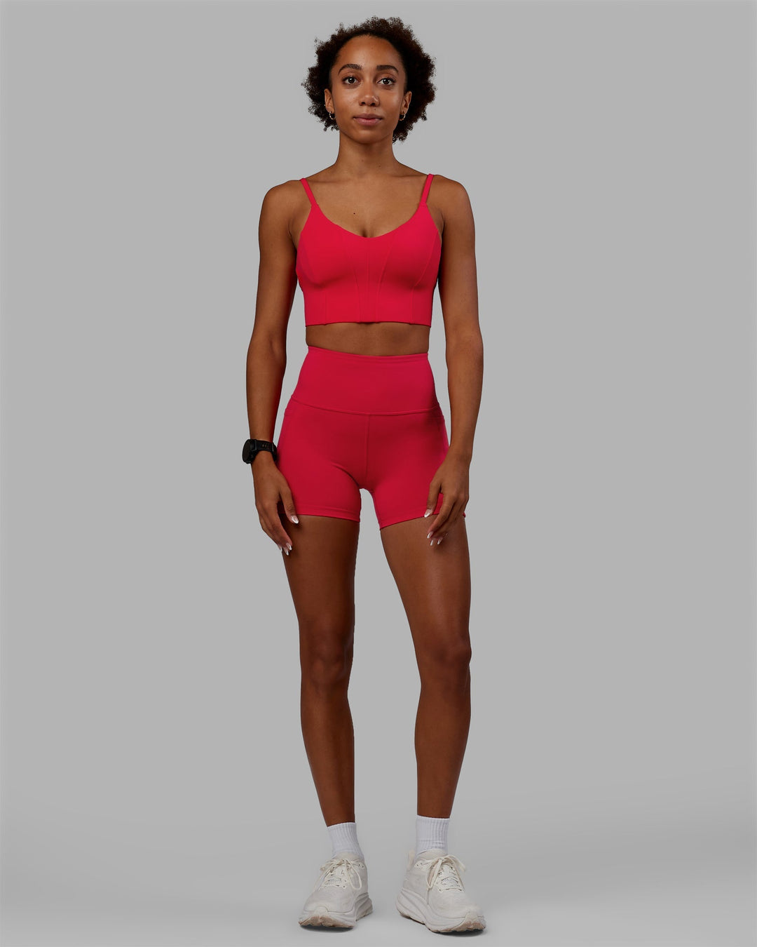 Woman wearing Flux X-Length Shorts - Scarlet