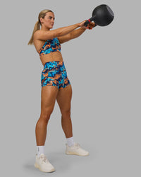 Woman wearing AMRAP High Neck Sports Bra - React Print | Model:Georgia | Size:S | Thumbnail Index: 6