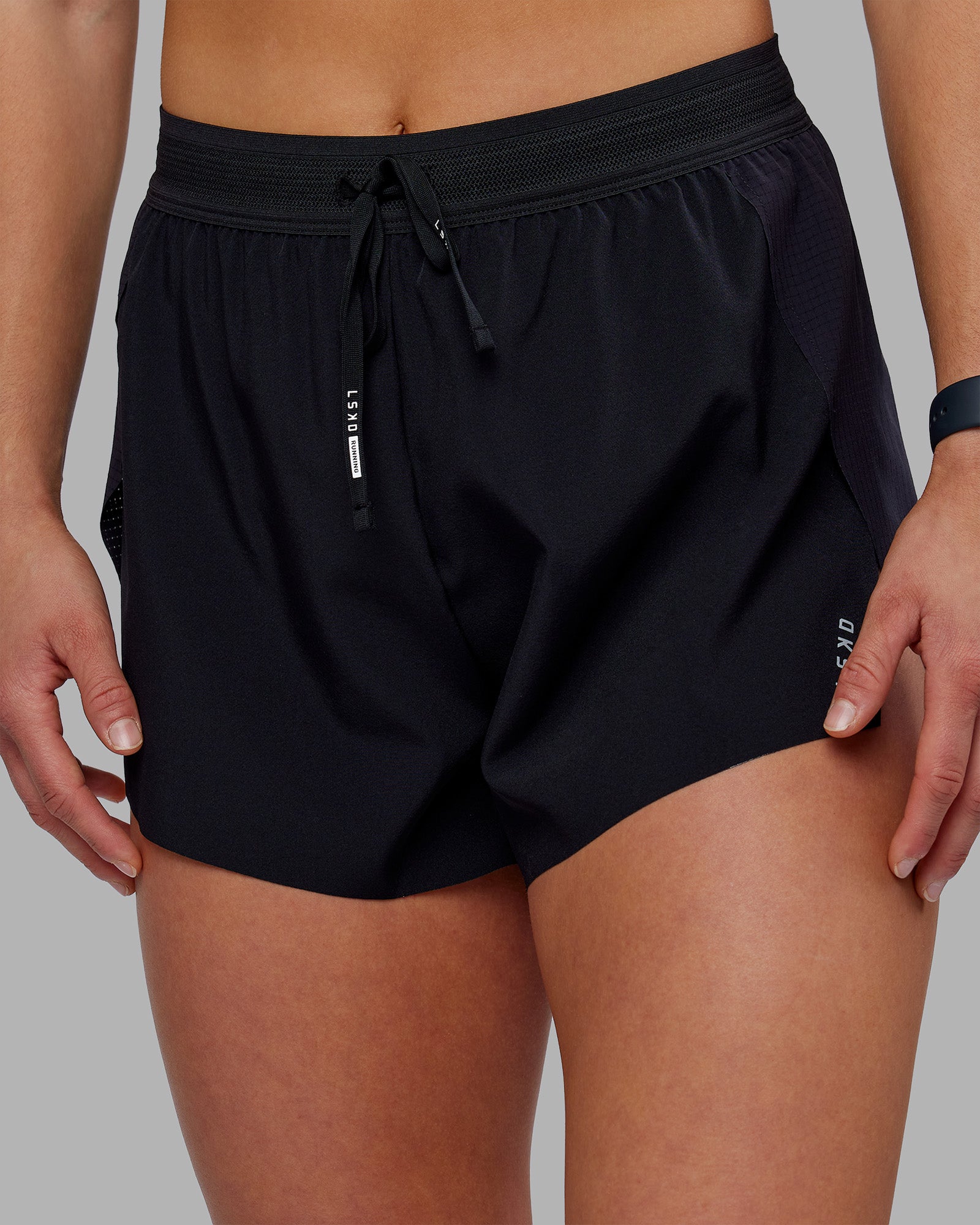 Woman wearing Accelerate 3" High-Rise Running Short - Black | Model:Keisha | Size:S