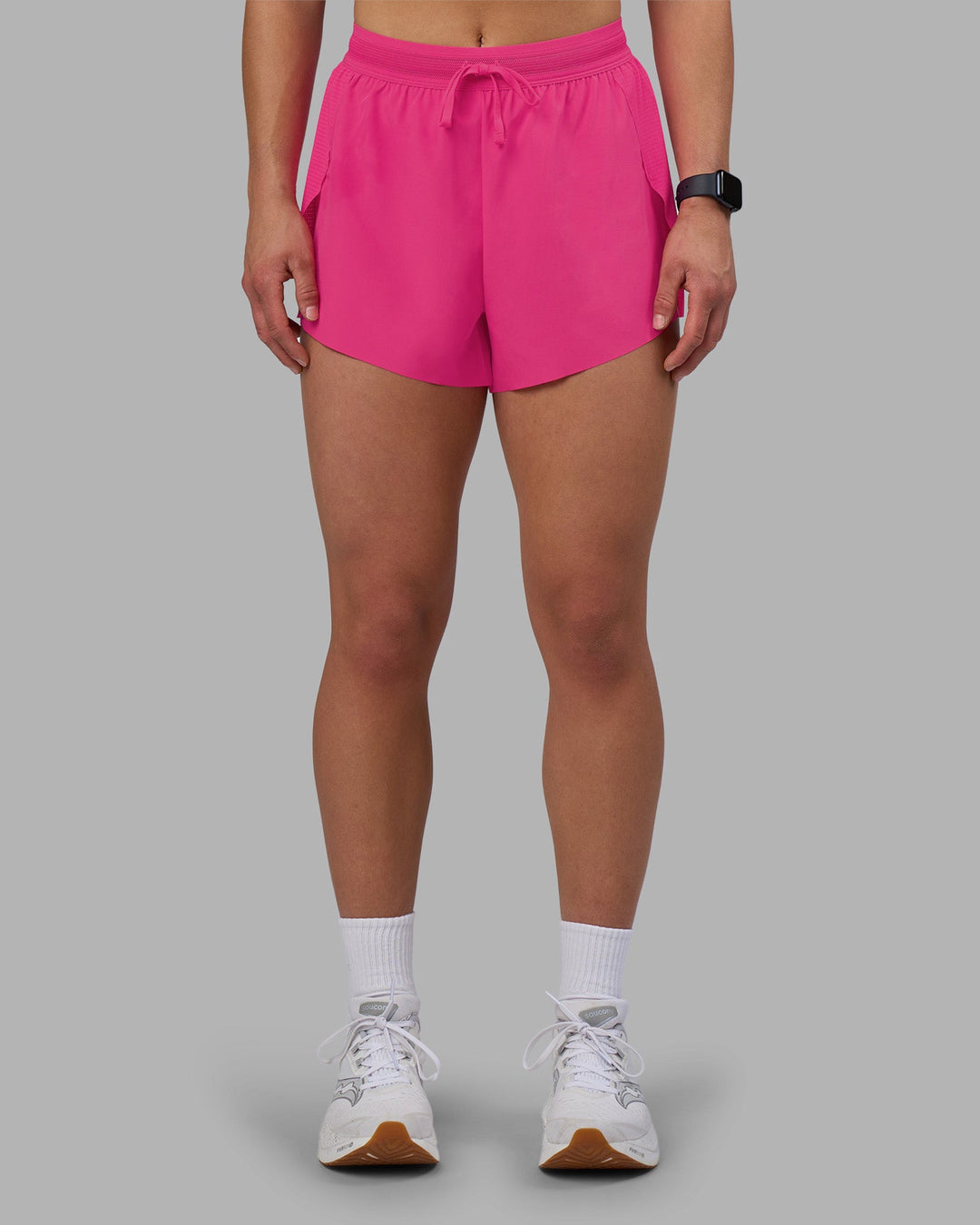 Woman wearing Accelerate 3&quot; High-Rise Running Short - Ultra Pink | Model:Keisha | Size:S