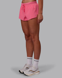 Woman wearing Accelerate 3" Running Short - Pink Lemonade | Model:Charlize | Size:S