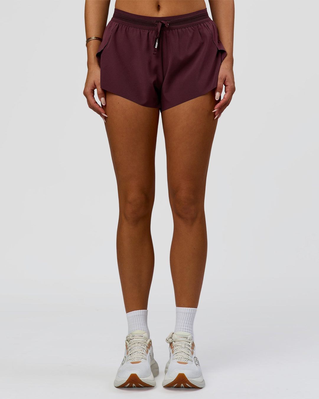 Woman wearing Accelerate 3" Mid-Rise Running Short - Cherry Lacquer-| Model:Bianca| Size:S |