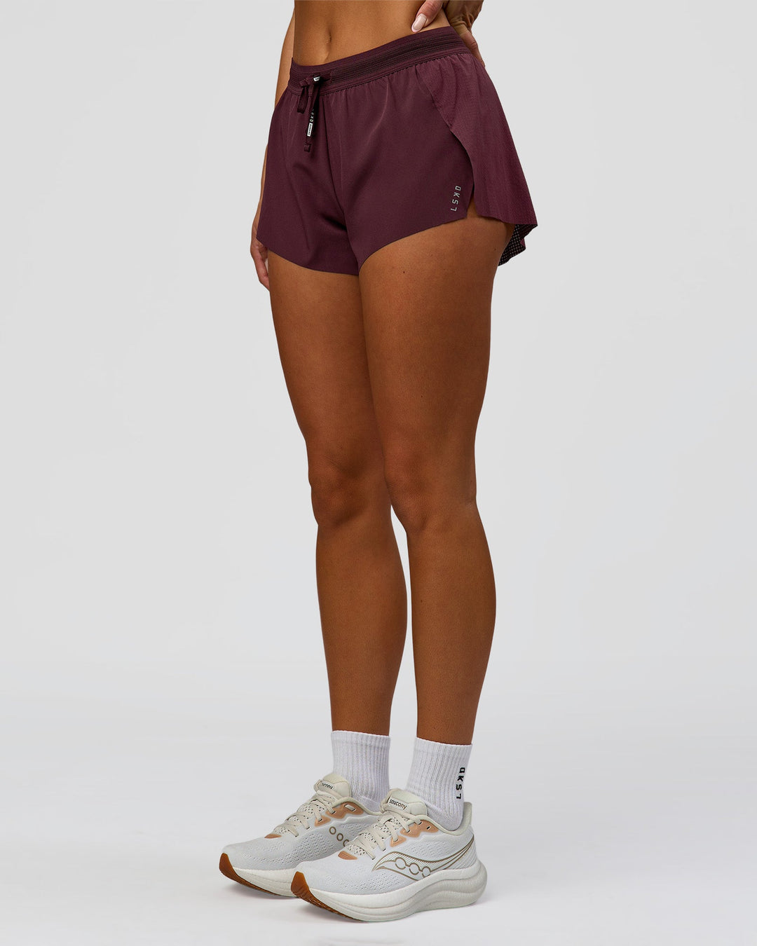 Woman wearing Accelerate 3" Mid-Rise Running Short - Cherry Lacquer-| Model:Bianca| Size:S |