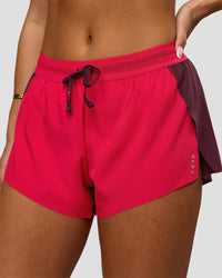 Woman wearing Accelerate 3" Mid-Rise Running Short - Cherry Lacquer-Scarlet | Model:Bianca | Size:S | | Thumbnail Index: 0