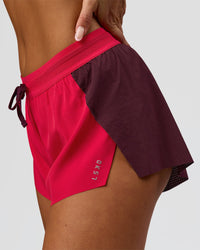 Woman wearing Accelerate 3" Mid-Rise Running Short - Cherry Lacquer-Scarlet | Model:Bianca | Size:S | | Thumbnail Index: 1
