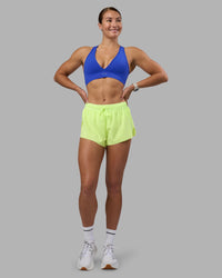 Woman wearing Accelerate 3" Running Short - Lime Glo | Model:Hannah | Size:S