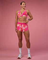 Woman wearing Accelerate 3" Running Short - Pink Glow Print | Model:Hannah | Size:S