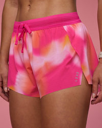 Woman wearing Accelerate 3" Running Short - Pink Glow Print | Model:Hannah | Size:S