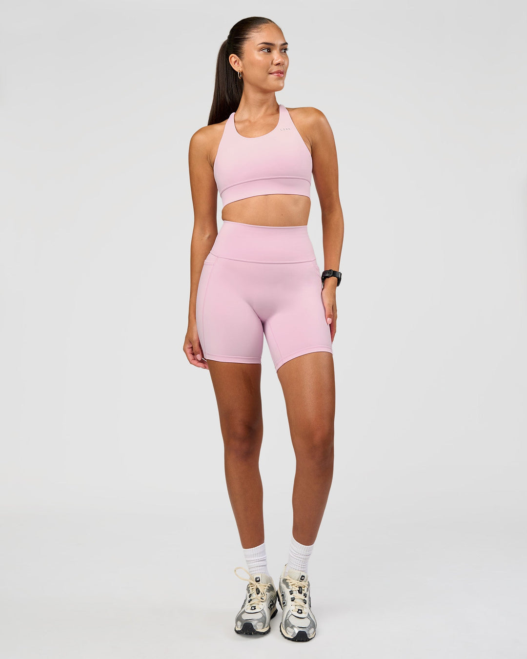 Woman wearing Accelerate Sports Bra - Marshmallow | Model:Rhiley | Size:S