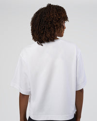 Woman wearing AfterDark ZeroCrease Cropped Tee - White | Model:Tomi | Size:S | Thumbnail Index: 1