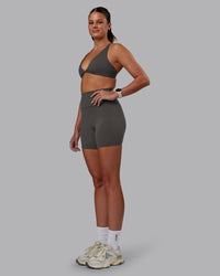 Woman wearing Agile Sports Bra - Dark Storm | Model:Phoebe | Size:S | Thumbnail Index: 2