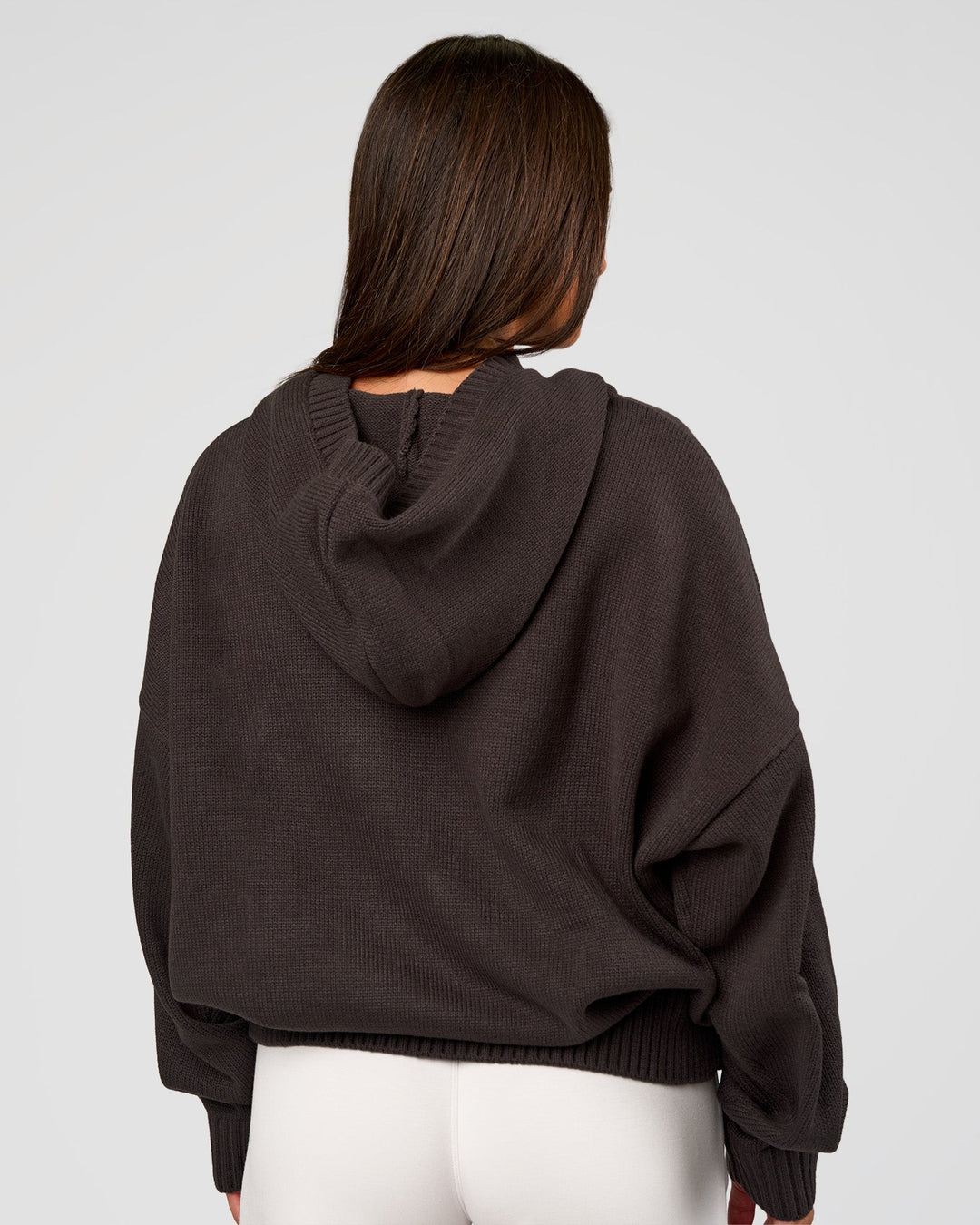Woman wearing All Day Active Knitted Hoodie - Dark Storm | Model:Bianca | Size:S - view 3