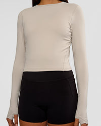 Woman wearing All Day Long Sleeve Tee - Shale Beige | Model:Ruby | Size:S | Thumbnail Index: 4