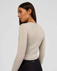 Woman wearing All Day Long Sleeve Tee - Shale Beige | Model:Ruby | Size:S | Thumbnail Index: 3