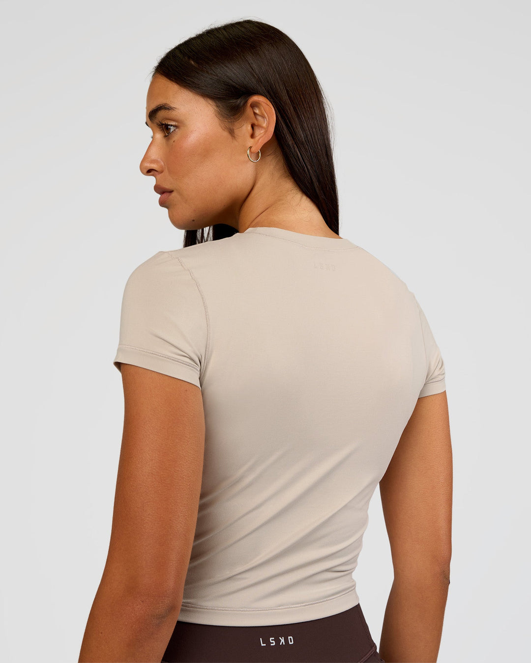 Woman wearing All Day Short Sleeve Tee - Shale Beige | Model:Ruby | Size:S - view 3
