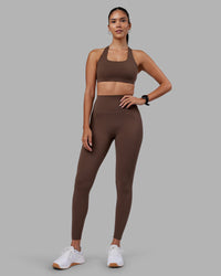 Woman wearing Aspire Sports Bra - Chocolate Martini | Model:Rhiley | Size:S | Thumbnail Index: 4