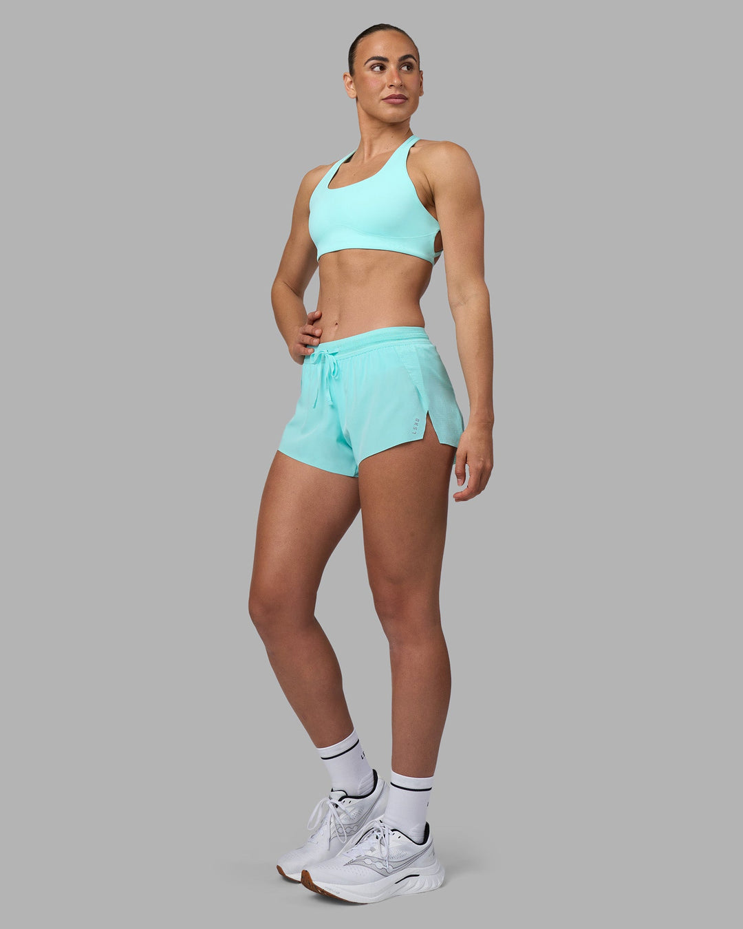 Woman wearing Aspire Sports Bra - Island Paradise | Model:Sophie | Size:S - view 7