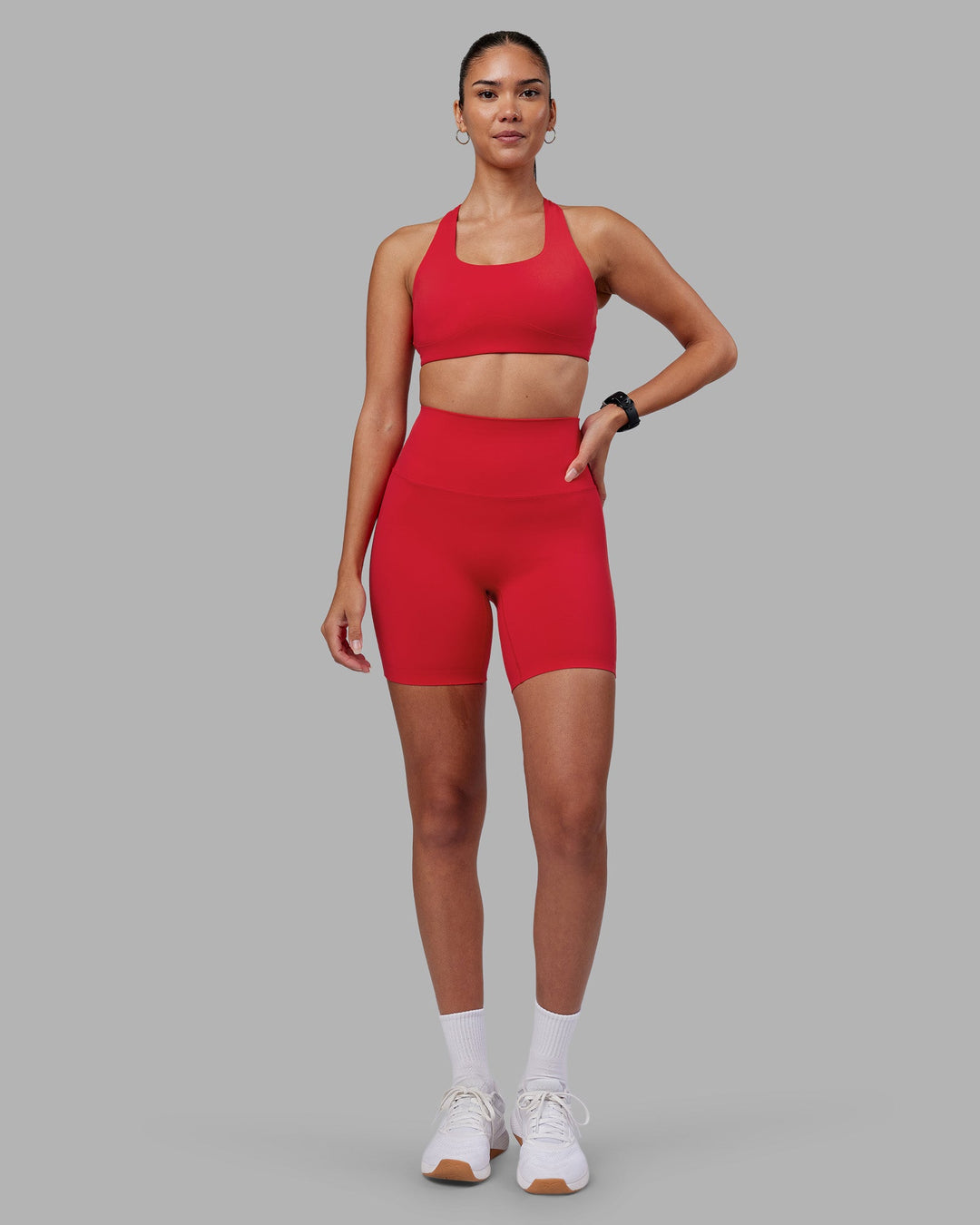 Woman wearing Aspire Sports Bra - Scarlet | Model:Rhiley | Size:S - view 5