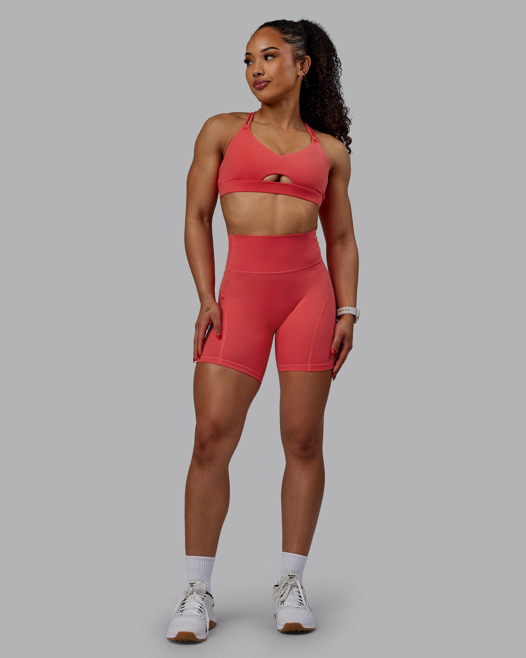 Woman wearing Bend Mid-Length Shorts - Cayenne