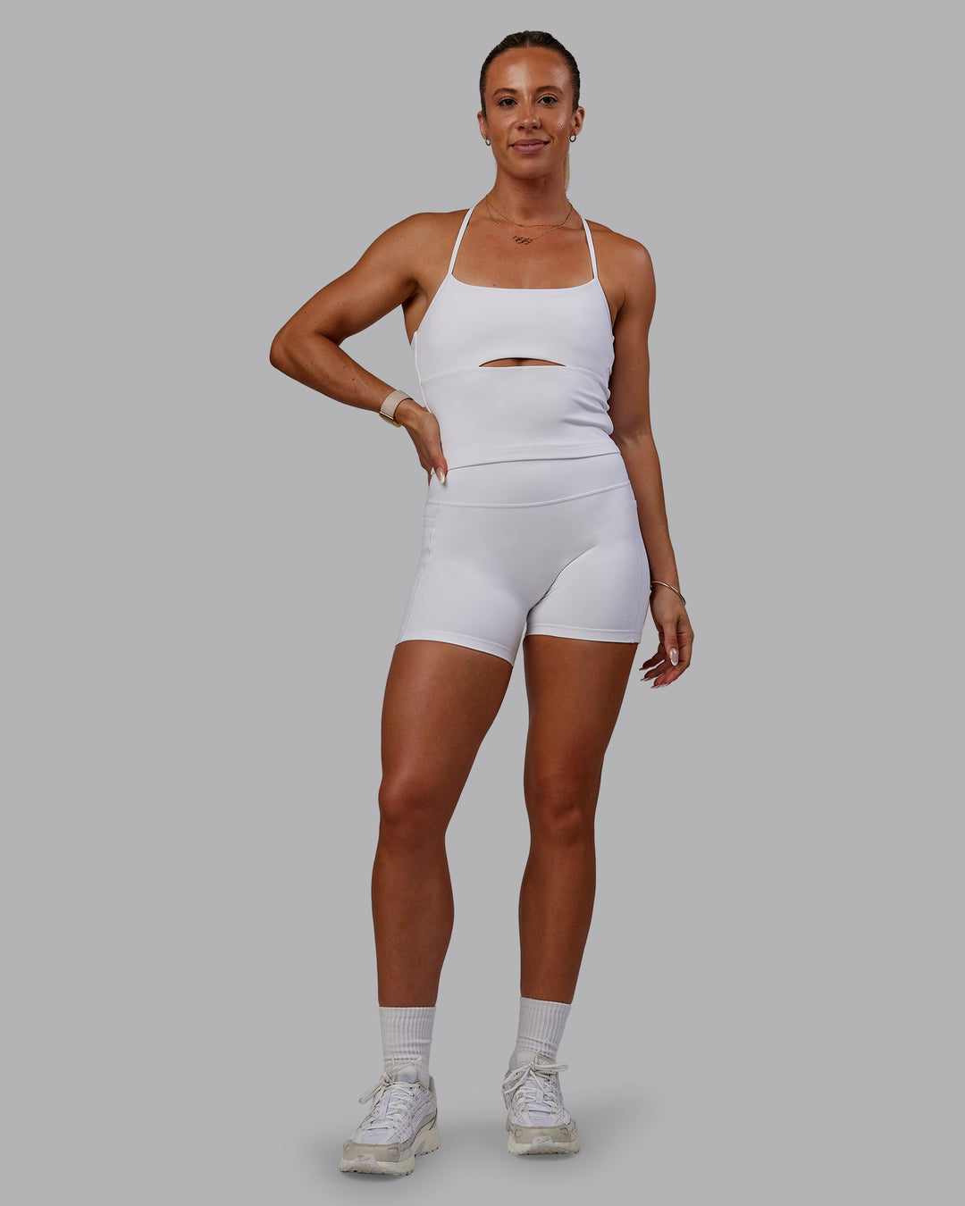 Woman wearing Bree Masters Fusion X-Short Tights with Pockets - White