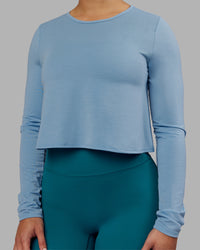 Woman wearing Breeze Long Sleeve Training Tee - Glacier Lake | Model:Ayla | Size:S | Thumbnail Index: 3