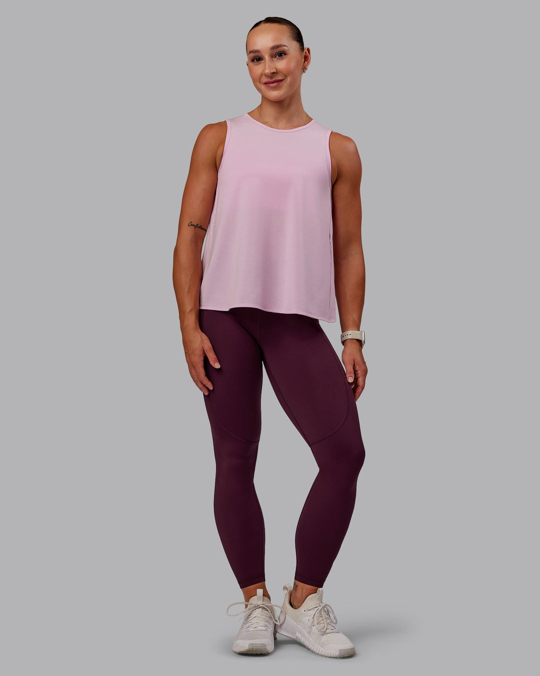 Woman wearing Breeze Training Tank - Marshmallow