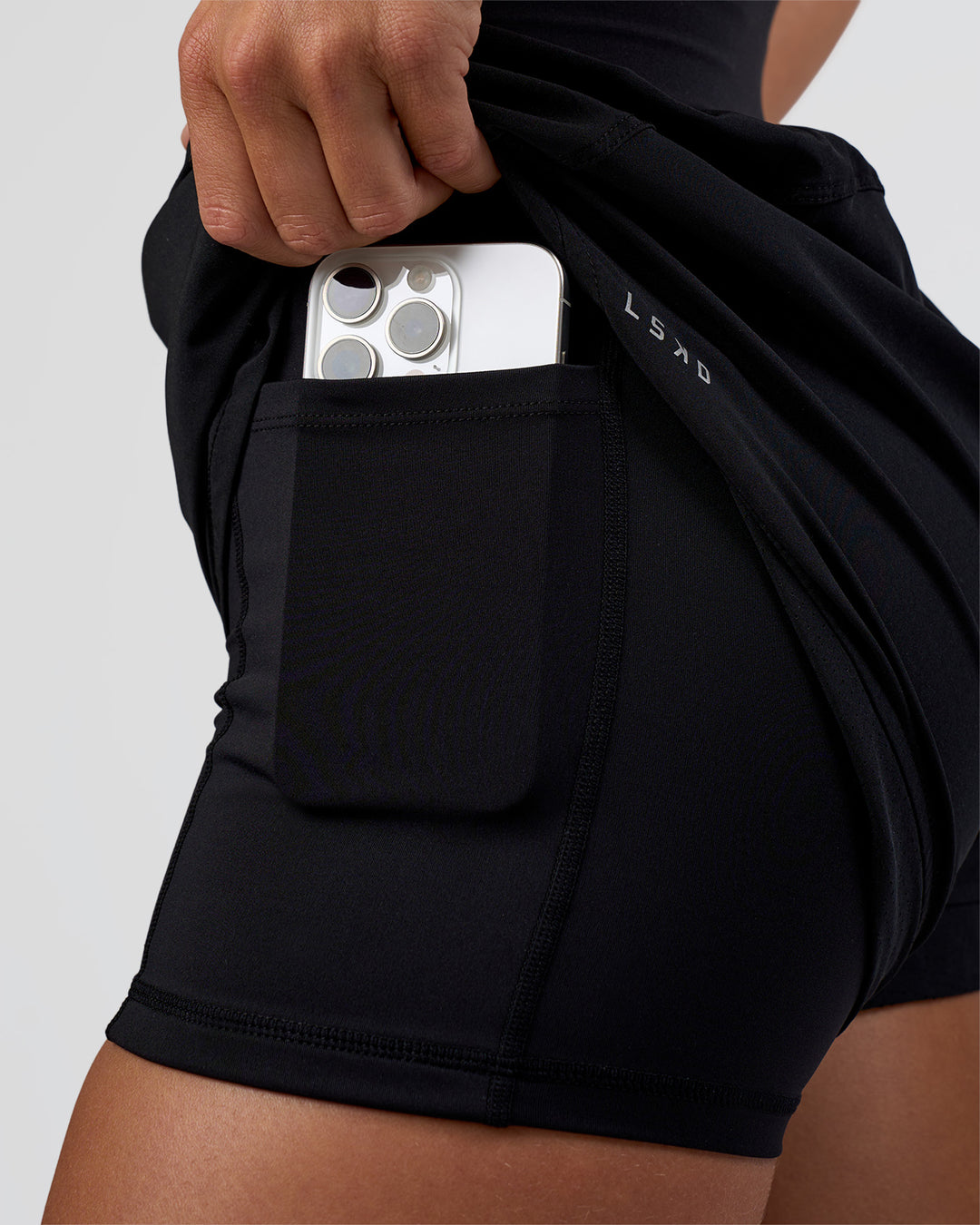 Woman wearing Challenger 3&quot; Lined Performance Short - Black | Model:Amity | Size:S