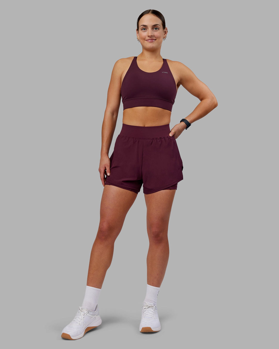 Woman wearing Challenger 3&quot; Lined Performance Short - Cherry Lacquer | Model:Keisha | Size:S