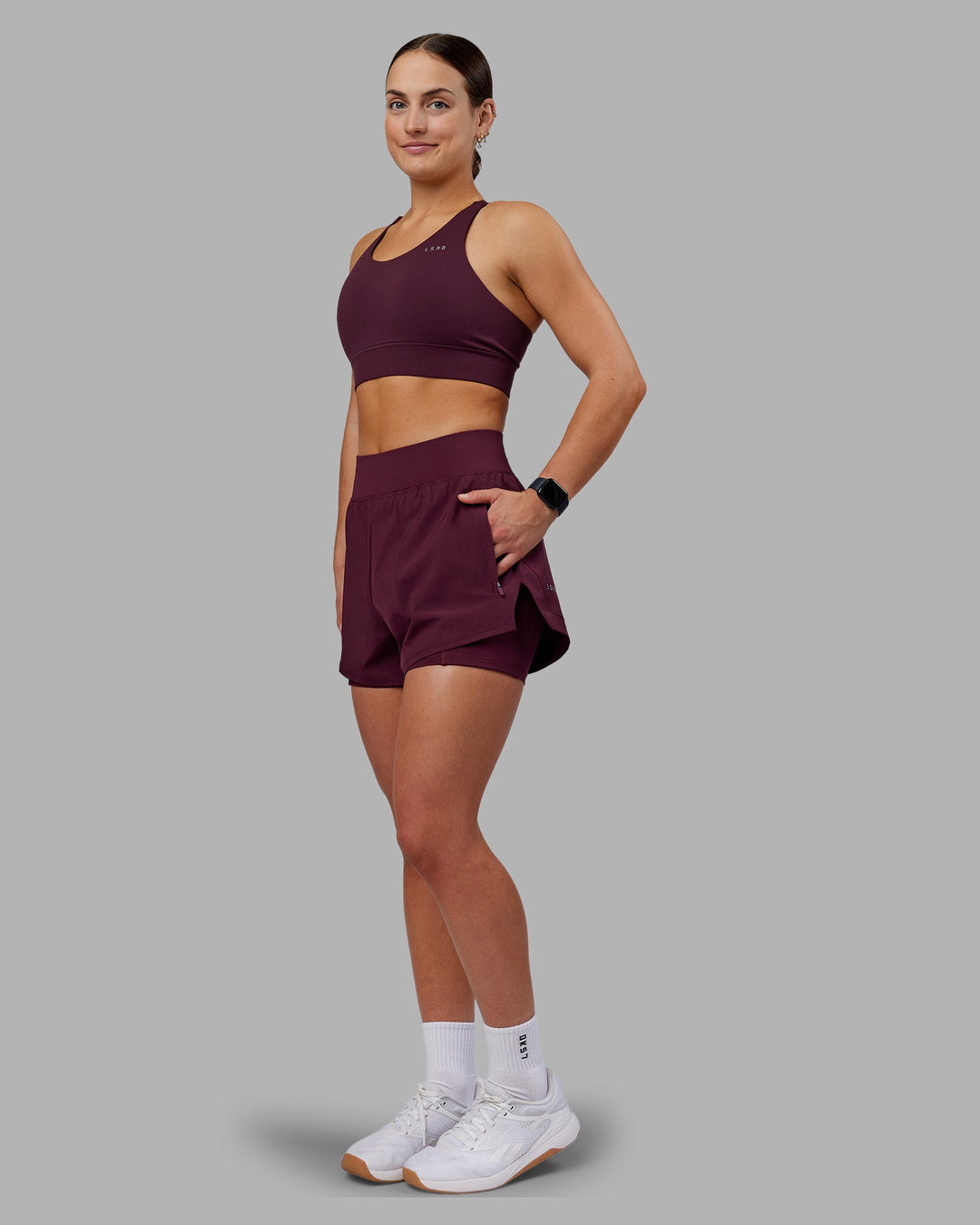 Woman wearing Challenger 3&quot; Lined Performance Short - Cherry Lacquer | Model:Keisha | Size:S