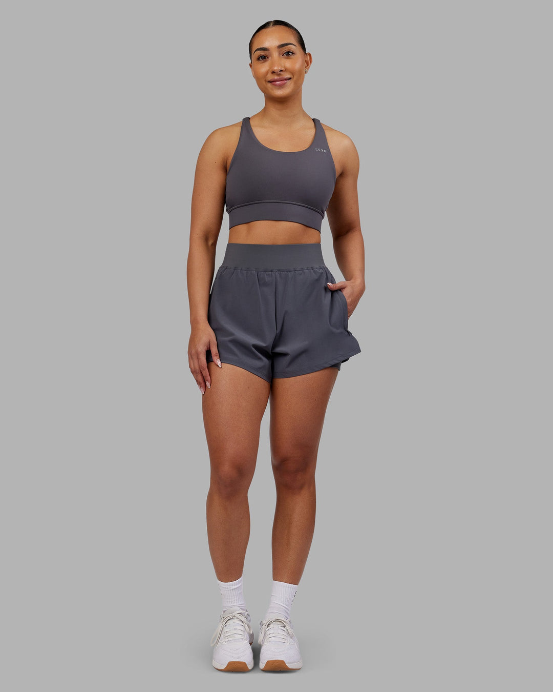 Woman wearing Challenger 3&quot; Lined Performance Short - Dark Storm | Model:Ayla | Size:S