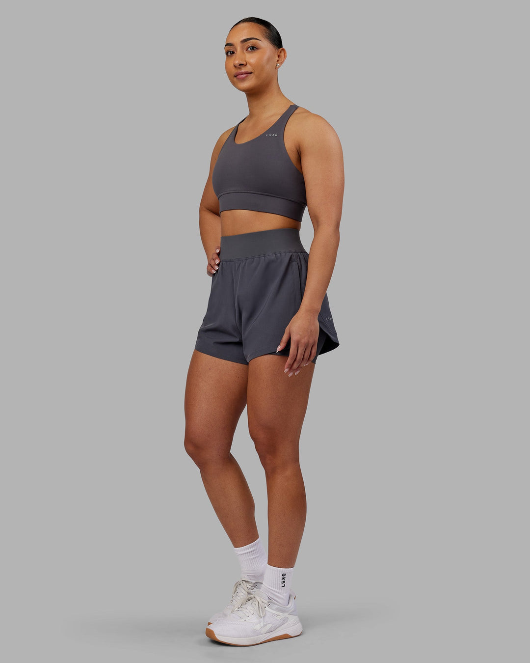 Woman wearing Challenger 3&quot; Lined Performance Short - Dark Storm | Model:Ayla | Size:S