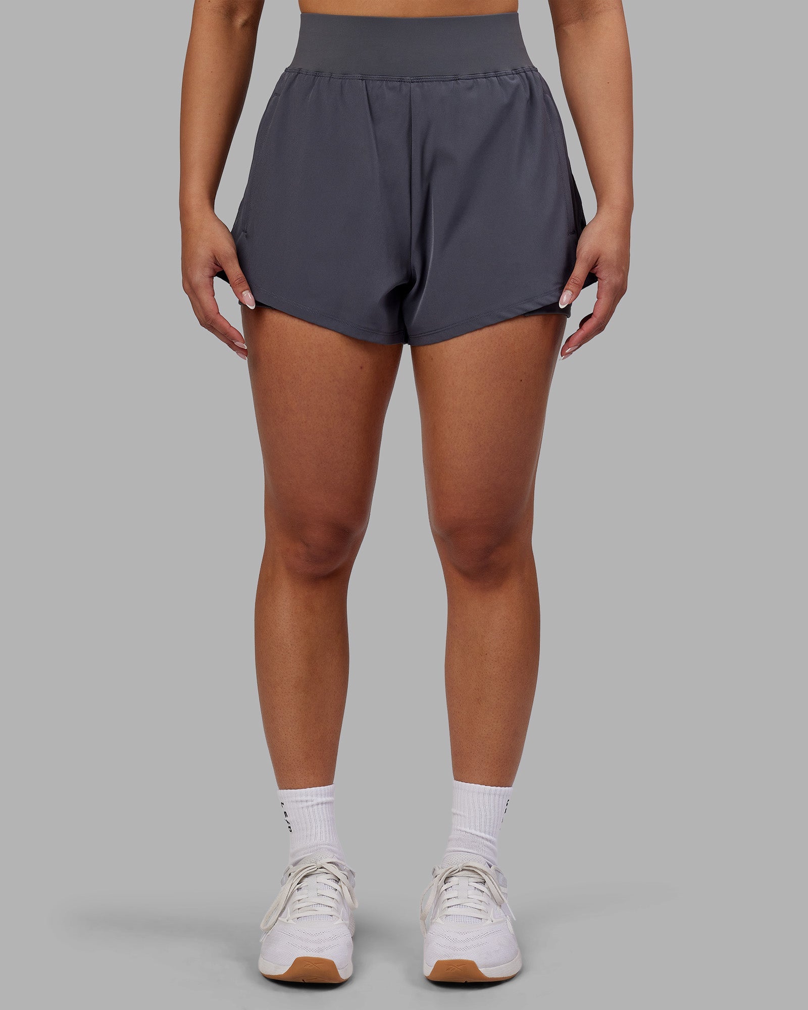 Woman wearing Challenger 3" Lined Performance Short - Dark Storm | Model:Ayla | Size:S