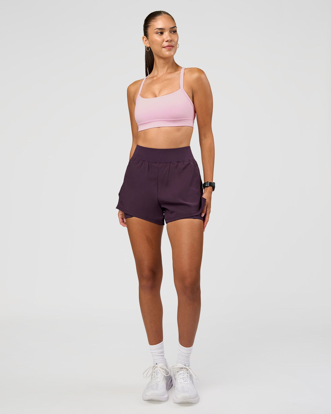 Woman wearing Challenger 3" Lined Performance Short - Midnight Plum | Model:Rhiley | Size:S