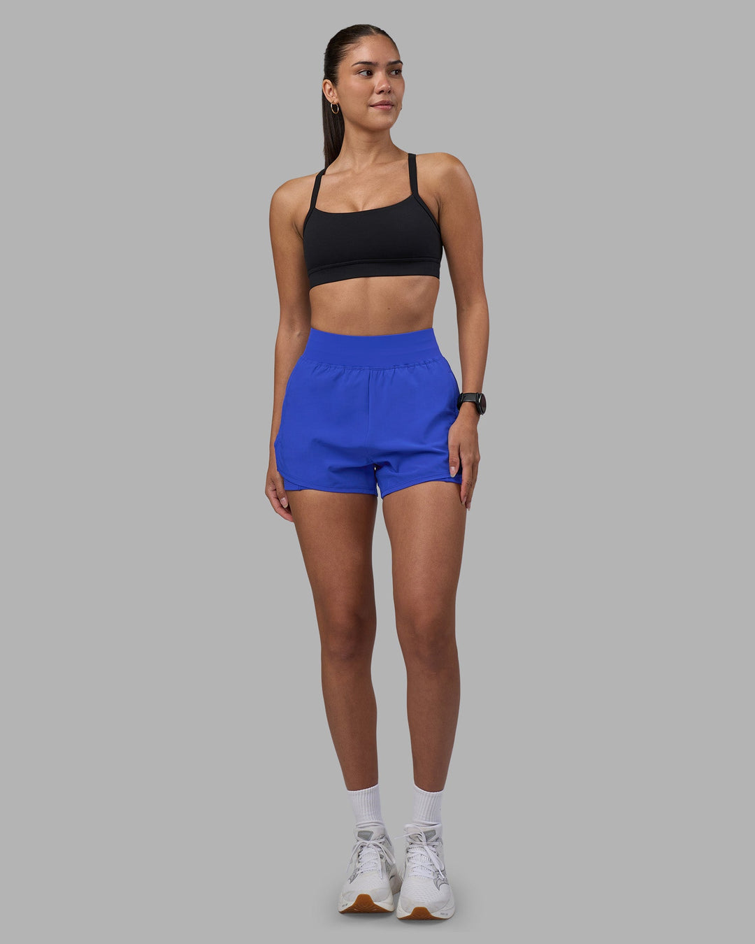 Woman wearing Challenger 3&quot; Lined Performance Short - Power Cobalt | Model:Rhiley | Size:S